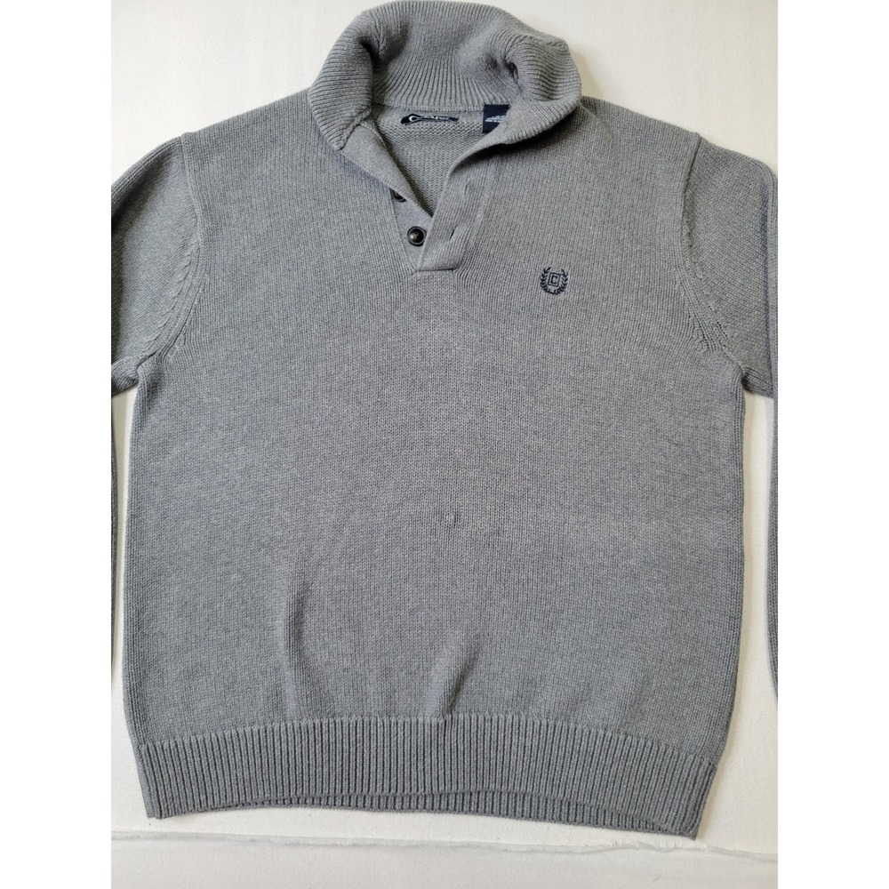 Chaps Mens Shawl Collar Sweater Gray Cotton Knit Elbow Patches Large 1020